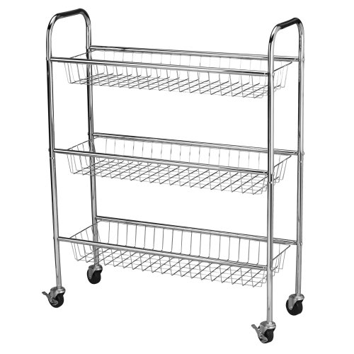 Household Essentials 5133-1 Slim Line 3-Tier Metal Storage Cart | Laundry Room Rolling Organizer | Silver