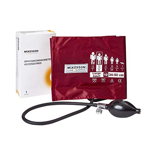 McKesson LUMEON Replacement Blood Pressure Cuff with Bulb and Valve, Nylon Cuff, 2-Tube Bladder, Burgundy, Adult Large, Gauge Not Included, 1 Count