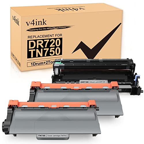 v4ink Compatible Toner Cartridge and Drum Set Replacement for Brother TN750 DR720 (1 Drum + 2 Toners) for Brother hl-5470dw hl-5450dn mfc-8710dw mfc-8950dw mfc-8910dw dcp-8110dn dcp-8150dn Printer