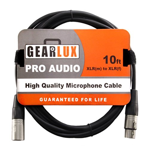 Gearlux XLR Microphone Cable, Fully Balanced, Male to Female, Black, 10 Feet – 1 Pack