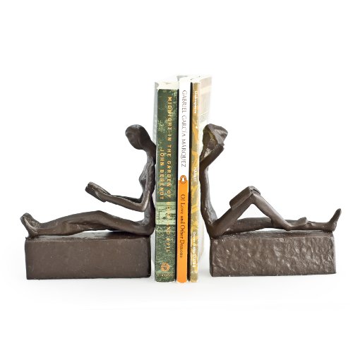 Danya B. Man and Woman Reading Metal Bookend Set, Decorative Book Shelf Décor for Home or Office, Gift for Avid Reader, Book Enthusiast for Housewarming, Birthday or Holiday