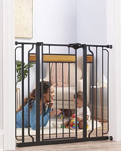 Regalo Home Accents Extra Tall & Wide Baby Gate, Bonus Kit, Includes Décor Steel With Hardwood, 4″ Extension Kit, 4 Pack Pressure Mount Kit & Wall Cups