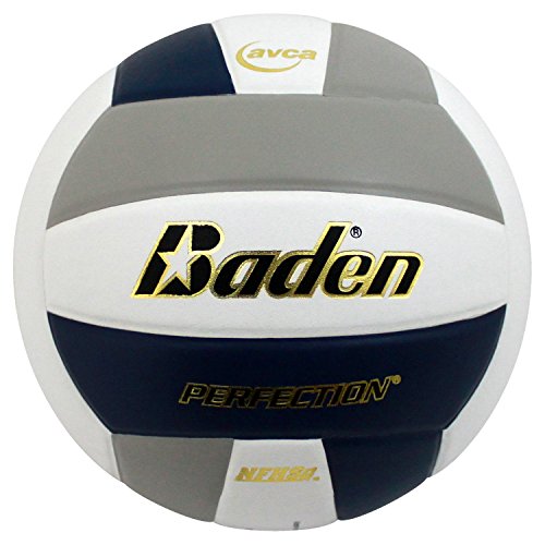 Baden Perfection Leather Volleyball, Navy/Gray/White, Official Size