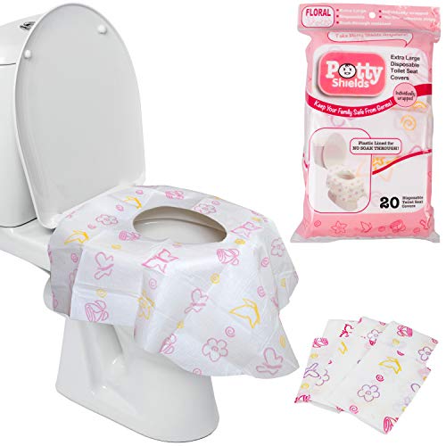 Disposable Toilet Seat Covers for Kids & Adults (20 Pack) Germ Protect from Public Toilets – Waterproof, Individually-Wrapped, Plastic Lined for No Soak Thru, XL to Cover the WHOLE Toilet -Pink/Floral