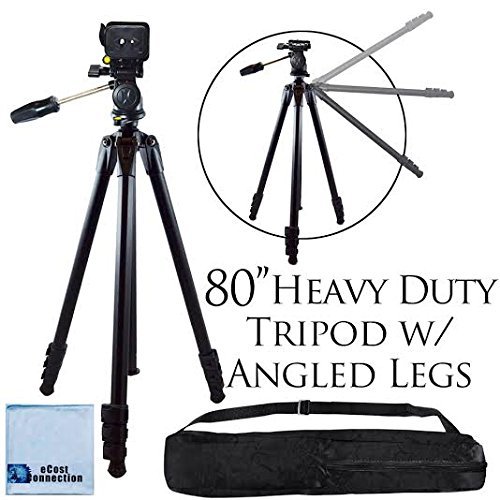 80″ Inch Elite Series Professional Heavy Duty w/Angled Legs, Action Camera Tripod for Canon SL1, EOS-M, 5D, 5D Mark II, 5D Mark III & More… + Microfiber Cloth