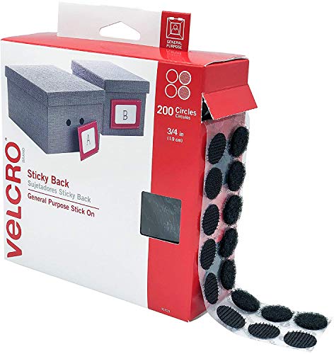 VELCRO Brand 91823 Sticky-Back Fasteners, 3/4-Inch Dia. Coins, Black, 200/BX