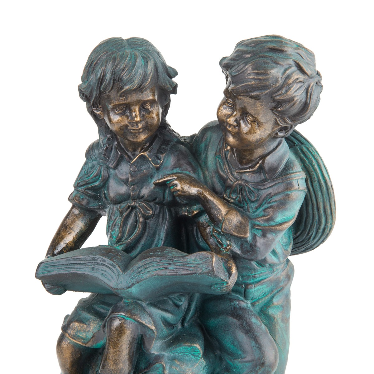 Alpine Corporation GXT266 Alpine Girl and Boy Reading Together Outdoor Garden, Patio, Deck, Porch-Yard Art Decoration Statue, Medium, Gold,Green | The Storepaperoomates Retail Market - Fast Affordable Shopping