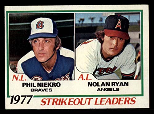 1978 Topps # 206 Strikeout Leaders Nolan Ryan/Phil Niekro Braves/Angels (Baseball Card) VG Braves/Angels