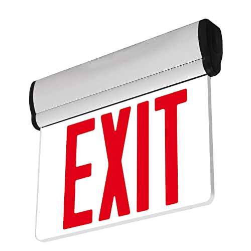 LFI Lights | Edge-Lit Red Exit Sign | Modern Design Brushed Aluminum Housing | All LED | Single-Sided Clear Acrylic Panel | Hardwired with Battery Backup | UL Listed | (1 Pack) | ELRT-R (SC)