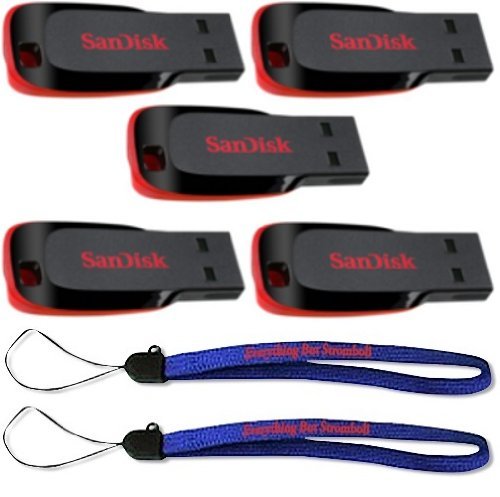SanDisk Cruzer Blade 32GB (5 pack) USB 2.0 Flash Drive Jump Drive Pen Drive SDCZ50-032G – Five Pack w/ (2) Everything But Stromboli (TM) Lanyard
