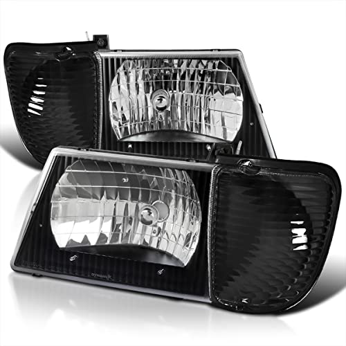 SPEC-D TUNING Black Headlights+Corner Lamps Compatible with Ford Econoline Van E150 E250 E350 E540 1992-2006 L+R Pair Assembly