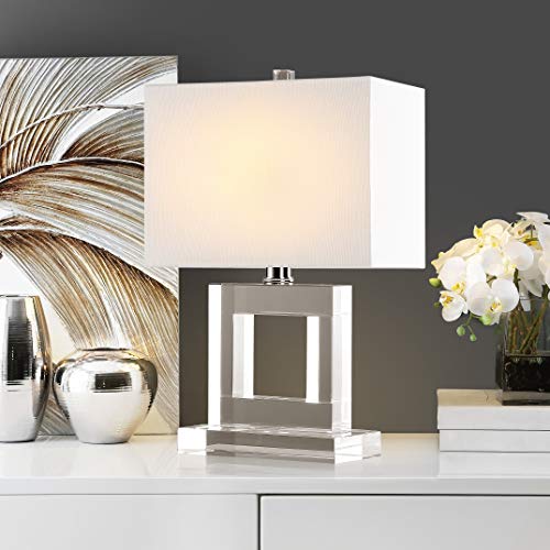 SAFAVIEH Lighting Collection Town Square Modern Square Crystal 21-inch Bedroom Living Room Home Office Desk Nightstand Table Lamp (LED Bulb Included)
