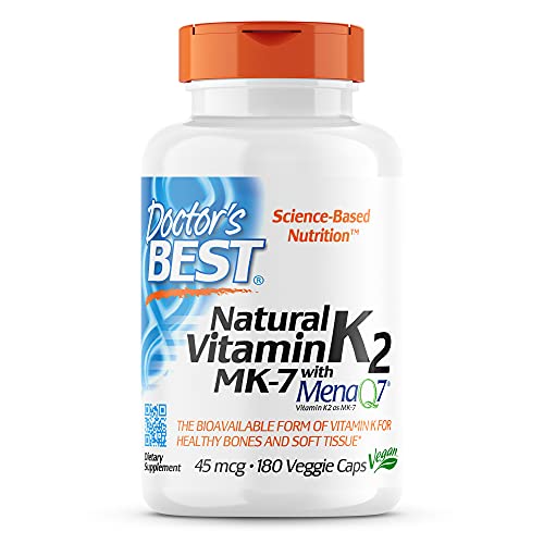 Doctor’s Best Natural Vitamin K2 Mk-7 Capsule , Supports Bone Health & Soft Tissue Elasticity, 180 Ct