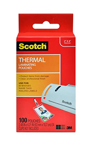 Scotch Thermal Laminating Pouches, 5 Mil Thick for Extra Protection, Professional Quality, 2.4 x 4.2-Inches, ID Badge without Clip, 100-Pouches (TP5852-100)
