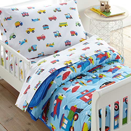 Wildkin Kids 100% Cotton Toddler Comforter for Boys and Girls, Measures 58 X 42 Inches Comforter for Kids, Includes One Comforter Fits Standard Crib Mattress (Trains, Planes & Trucks)