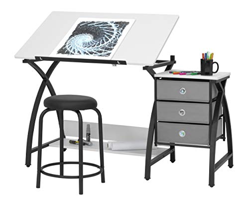 SD STUDIO DESIGNS 2 Piece Comet Craft Table | Angle Adjustable Top and Stool | Black/White
