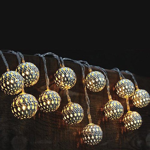 Modern Home Solar LED String Lights – Moroccan Metal Globe Lanterns