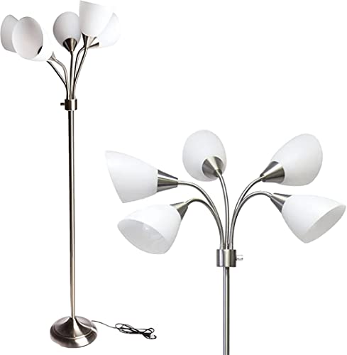 Adesso 7205-22 Multi-White Shade Floor Lamp, Adjustable Gooseneck Arms, Silver