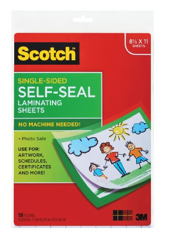 Scotch Self-Seal Laminating Sheets, 50 Sheets, Single Sided, Letter Size (LS854SS-50)