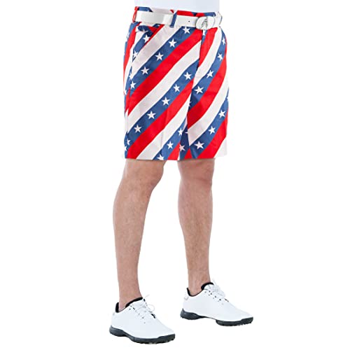 Royal & Awesome Men’s Plus Size Patterned Golf Shorts, Pars and Stripes, 38W