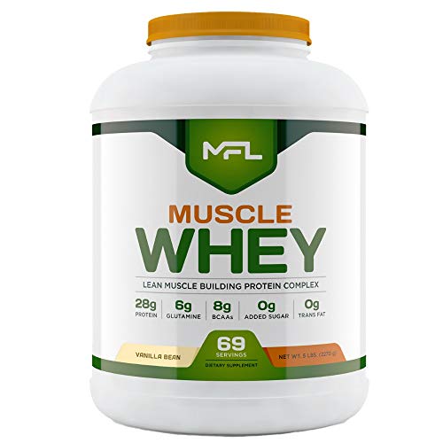 MFL Muscle Whey Protein l 28g of Protein l 8g BCAAs l Keto Friendly l Low Carbs l 5 lbs. (Vanilla Bean)