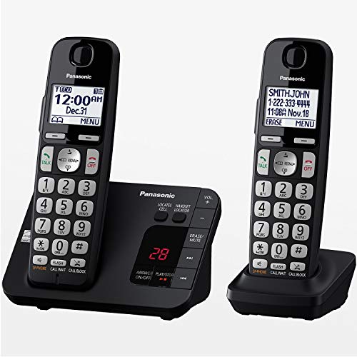 Panasonic DECT 6.0 Expandable Cordless Phone System with Answering Machine and Call Blocking – 2 Handsets – KX-TGE432B (Black)