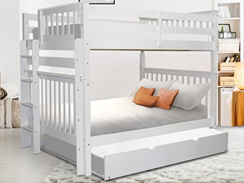 Bedz King Bunk Beds Full over Full Mission Style with End Ladder and a Full Trundle, White