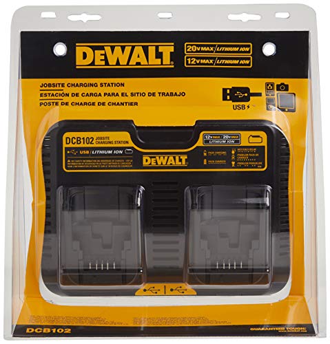DEWALT 12/20V MAX Battery Charger, Corded, Dual Charging Station, 2-USB Ports Included (DCB102)