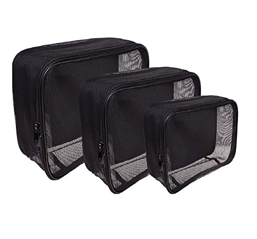 SHANY Assorted Size Cosmetics Travel Bag – Black Mesh Make Up Bag/Organizer – 3PC set