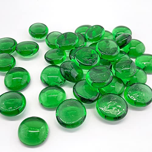 CYS EXCEL Green Glass Flat Marble Beads Gemstone Vase Fillers (5.1 LBS, Approx. 7.5 Cups) Multiple Color Choices Flat Marble Bead Stones Decorative Mosaic Glass Gem Pebbles