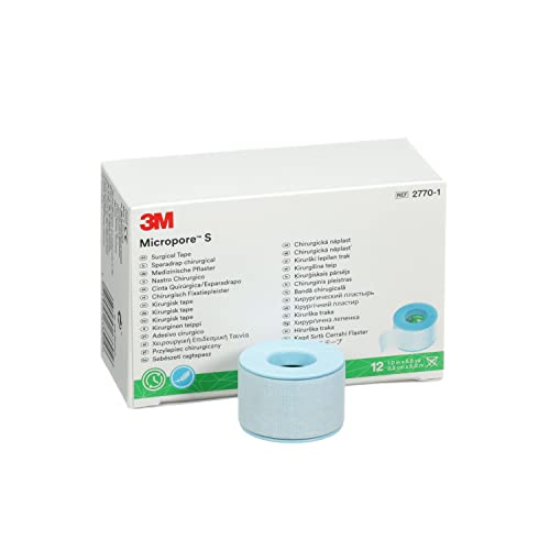 3M™ Micropore™ S Surgical Tape, 2770-1, 1 inch x 5.5 yard (2.5 cm x 5 m), 12 Rolls/Box, 10 Boxes/Case