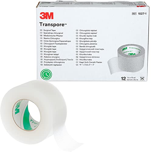 3M™ Transpore™ Surgical Tape 1527-1, 1 inch x 10 yard (2,5cm x 9,1m), 12 rolls/box