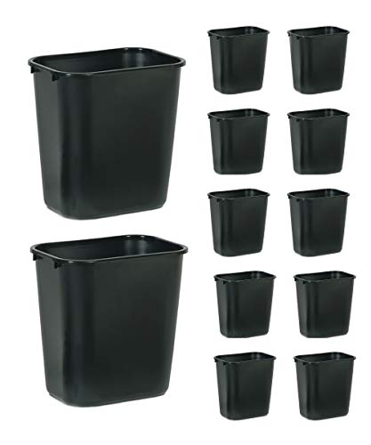 Rubbermaid Commercial Products Resin Wastebasket/Trash Can, 7-Gallon/28-Quart, Black, Plastic, for Bedroom/Bathroom/Office, Fits Under Desk/Sink/Cabinet, Pack of 12