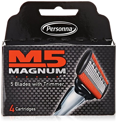 M5 Magnum Razor Cartridge Blades with Trimmer, 4 Count Refill Blades (2 Pack)