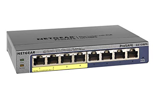 NETGEAR 8-Port PoE Gigabit Ethernet Plus Switch (GS108PEv3) – Managed, with 4 x PoE @ 53W, Desktop or Wall Mount, and Limited Lifetime Protection