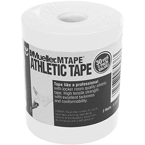 Mueller Athletic Tape, 1.5″ x 15yd Roll, White, 2 Pack