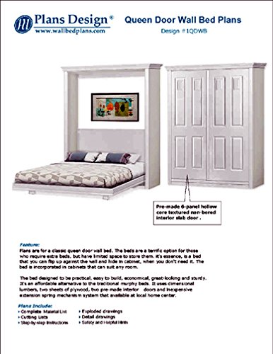Build queen Murphy bed with pre-made interior panel 4-panel door style, woodwoking plans- Design 1QDWB