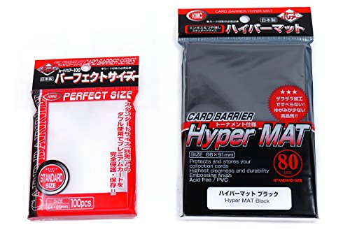 KMC Hyper Mat Sleeve Black (80-Pack) + 100 Pochettes Card Barrier Perfect Size Soft Sleeves Value Set !