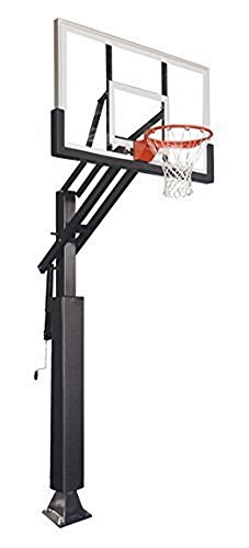Game Changer in-Ground Adjustable Basketball Goal Hoop with 60″ Glass Backboard System for Outdoor Basketball Courts with Post & Backboard Pad