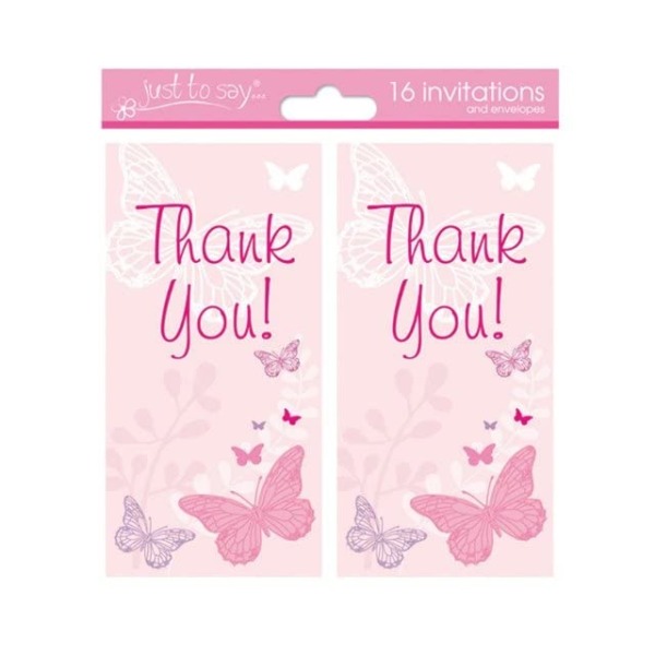 16 x Girls Butterfly Design Party Thank You Cards