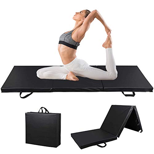 Nova Microdermabrasion Folding Gymnastics Mat with Handles – Tri-Fold Exercise Panel for MMA, Yoga, Stretching, and Fitness (6’x2’x2′, No-Slip)