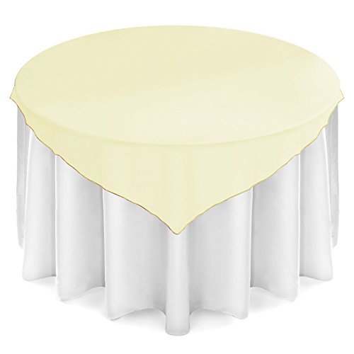 Lann’s Linens – 5 Organza Overlay Table Toppers – 72″ Square Tablecloth Covers for Wedding, Reception or Party – Yellow