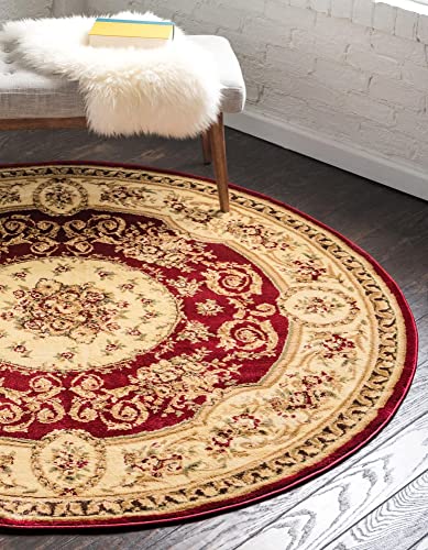 Unique Loom Versailles Collection Traditional Classic Medallion Motif Area Rug (6′ 0 x 6′ 0 Round, Burgundy/ Ivory)