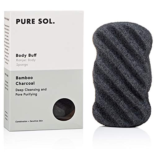 Pure SOL. Konjac Exfoliating Bath Sponge – Activate Charcoal Exfoliating Sponge – Konjac Sponge for Acne – Deep Cleansing, Clean Pores, Remove Impurities – 100% Natural and Good for All Skin Types 