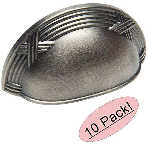 Cosmas 10 Pack 9461AS Antique Silver Cabinet Hardware Bin Cup Drawer Handle Pull – 3″ Hole Centers