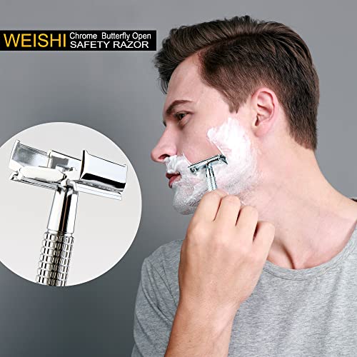 WEISHI Butterfly Open Double Edge Safety Razor Chrome Long Handle Reusable Razor | The Storepaperoomates Retail Market - Fast Affordable Shopping