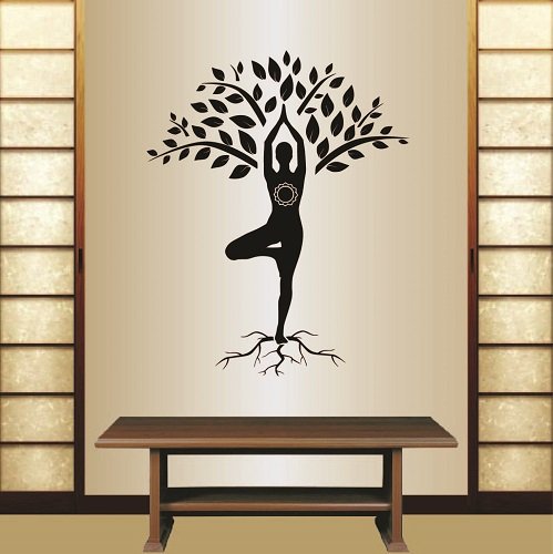 Wall Vinyl Decal Home Decor Art Sticker Yoga Tree Pose Girl Woman Exercise Meditation Relax Fitness Room Removable Stylish Mural Unique Desig 909
