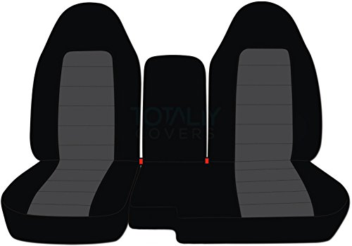 TOTALLY COVERS Compatible with 2004-2012 Ford Ranger/Mazda B-Series Two-Tone Truck Seat Covers (60/40 Split Bench) w Center Console/Armrest Cover: Black & Charcoal (21 Colors)