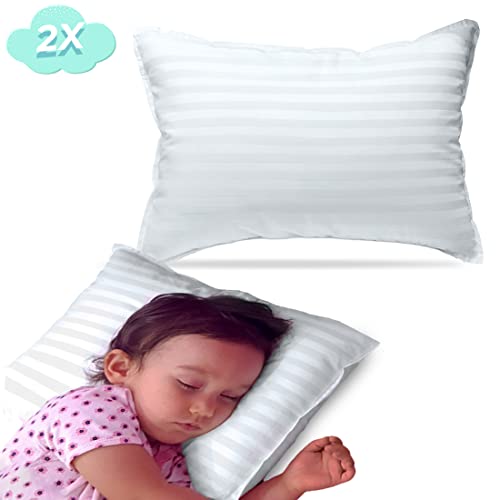 kinder Fluff Toddler Pillow (2X)-The Only Baby Pillow with 300T Cotton & Down Alternative Fill for Baby Crib & Toddler Bed- Neck Pillow for Kids as Nursery Floor Pillow- Toddler Pillows for Sleeping