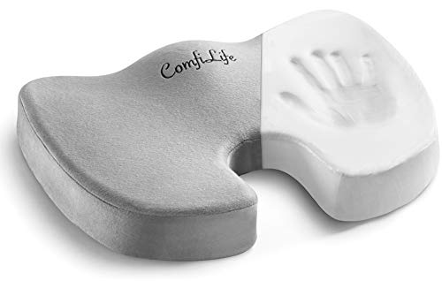 ComfiLife Premium Comfort Seat Cushion – Non-Slip Orthopedic 100% Memory Foam Coccyx Cushion for Tailbone Pain – Cushion for Office Chair Car Seat – Back Pain & Sciatica Relief (Gray)
